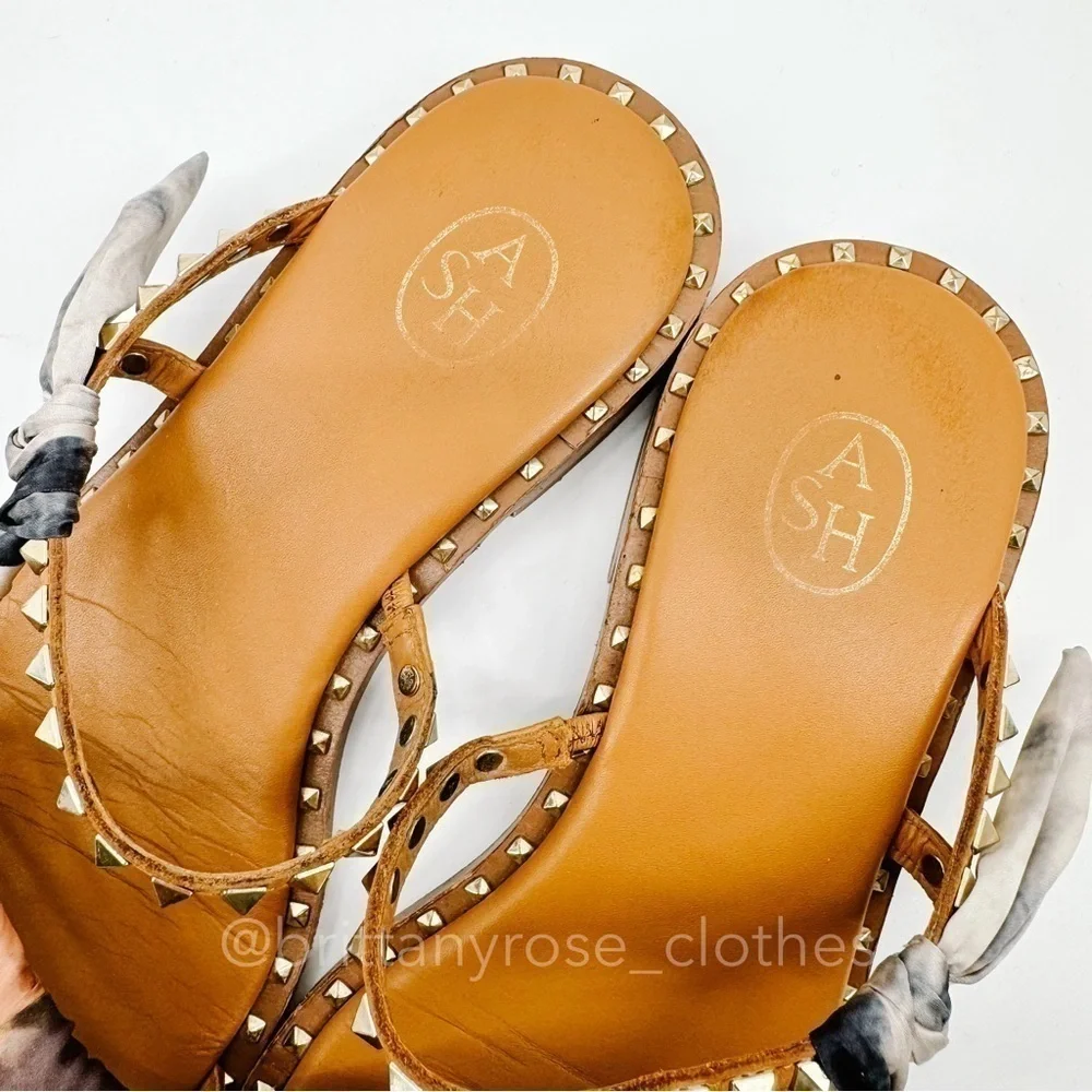 ASH Paprika Studded Leather Strappy Sandal in Nude/Floulard with Silk Scarf